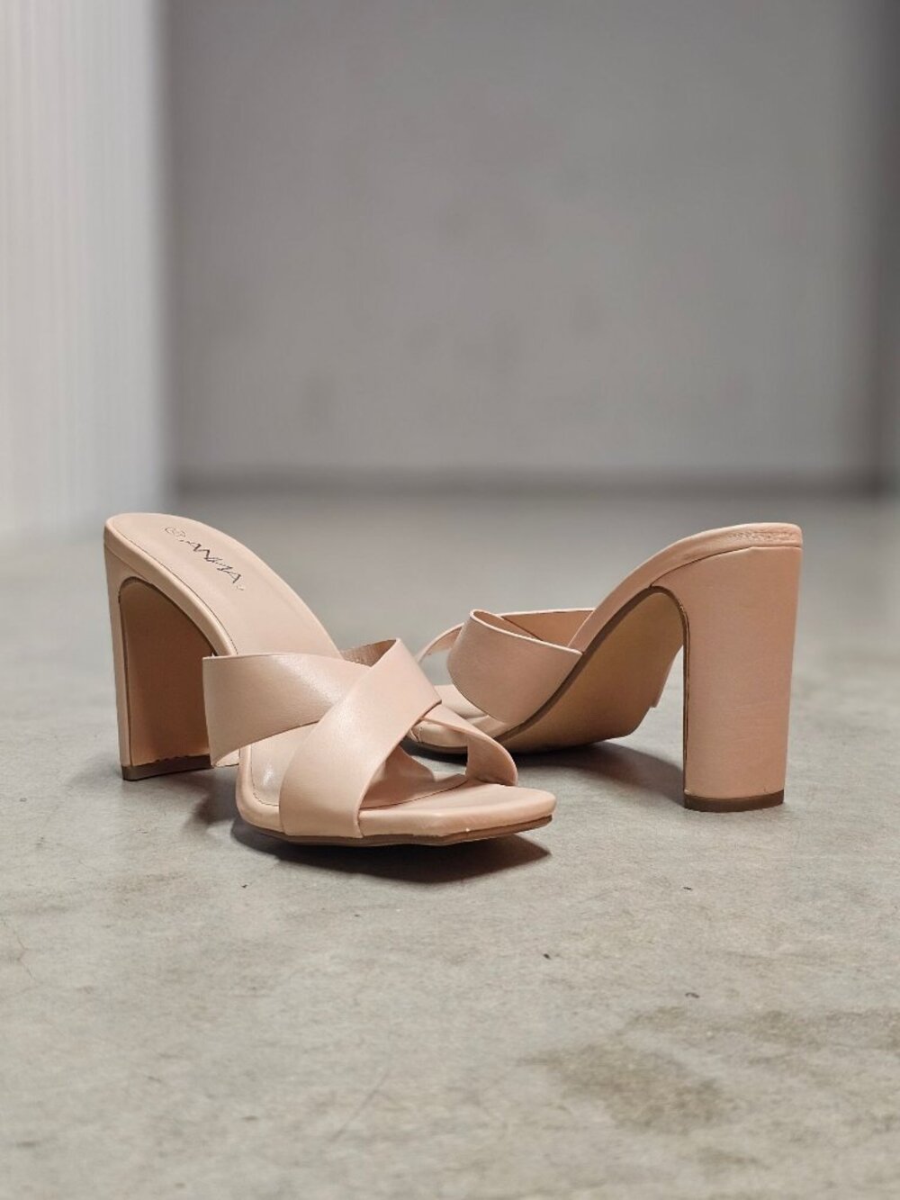 Nude Block Heel Sandals With Cross-Strap Design For Women